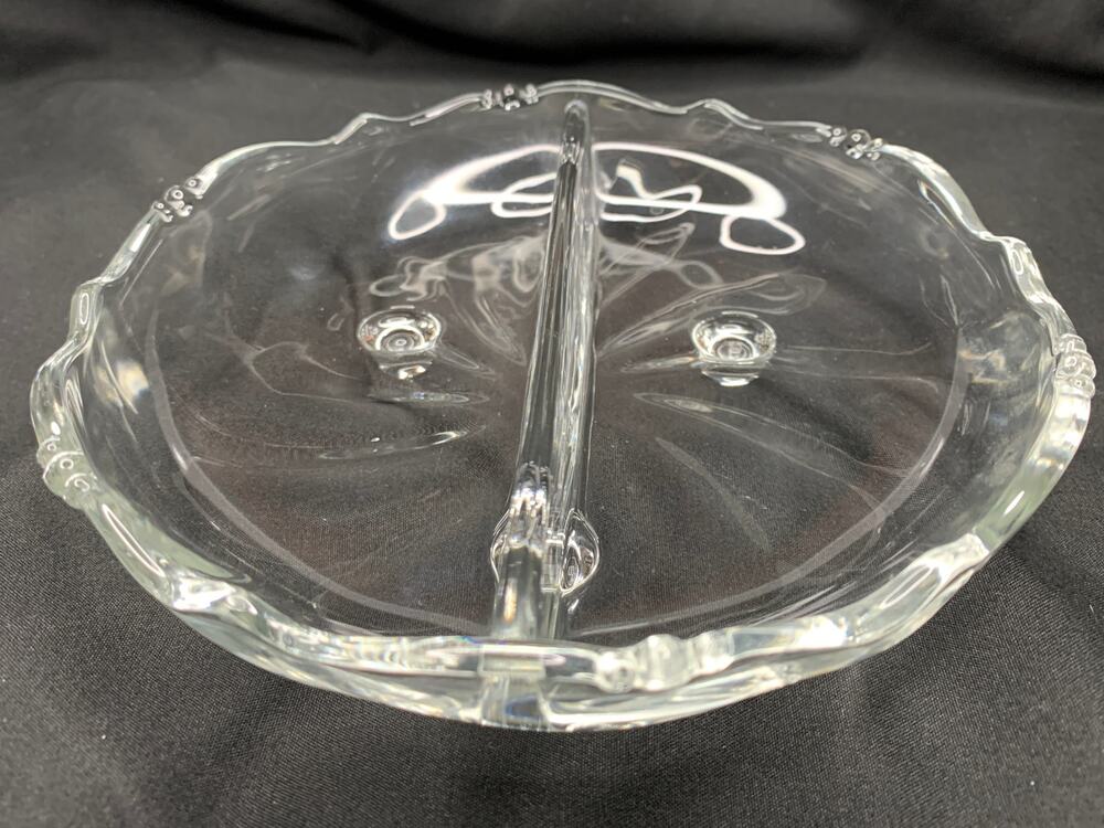 Vintage Heisey Waverly Clear Glass 2 Part Divided Relish Dish 3 Footed